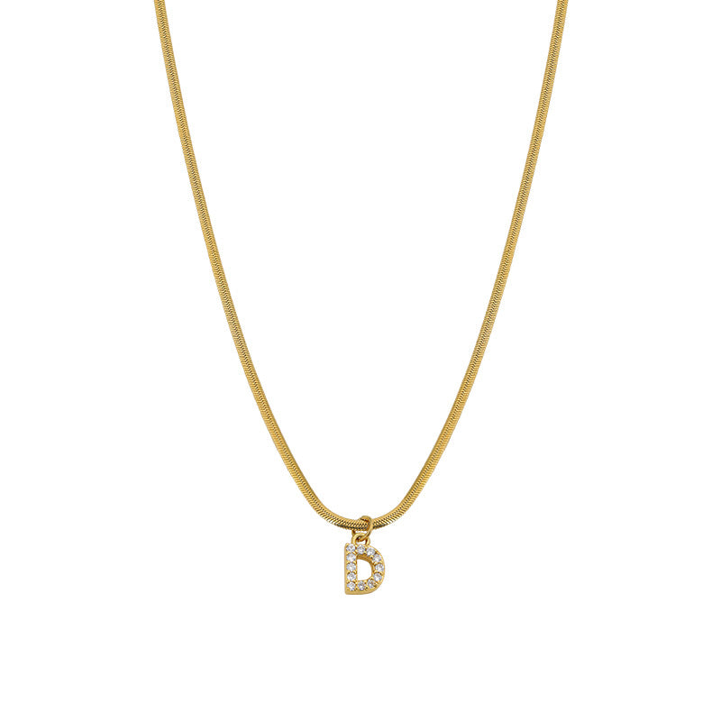 Wholesale French Retro Palace Style Flat Snake Bone Stacking Diamond 26 Letter Titanium Steel Clavicle Chain Necklace